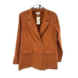 Evereve Alexa Linen Double Breasted V-neckline Brown Blazer M